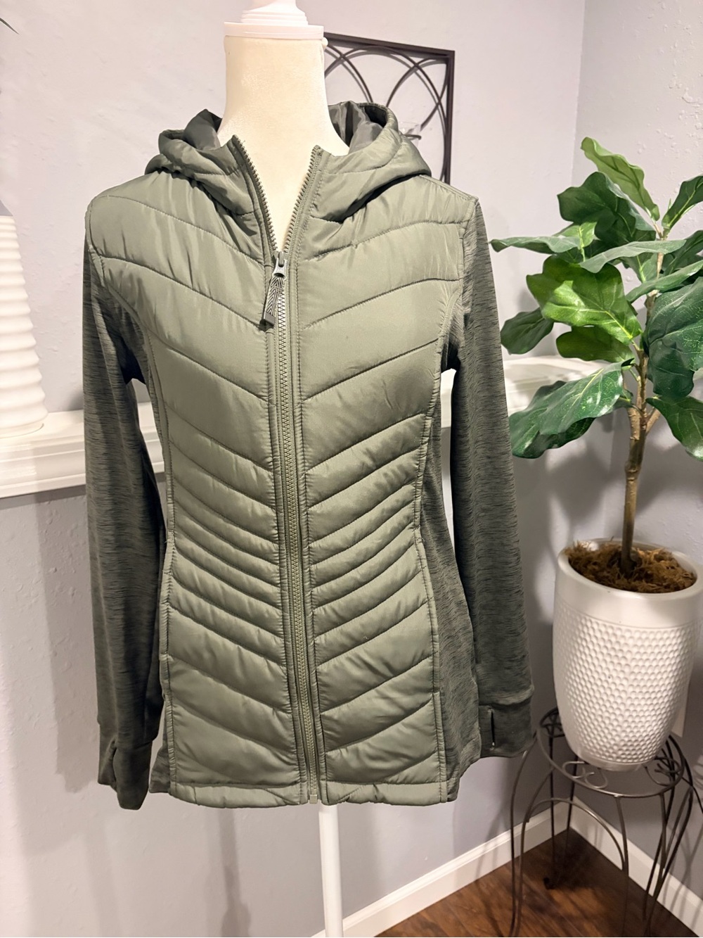 Maurices Olive Green Quilted Hooded Puffer Jacket